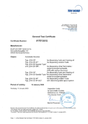 ZVA 25, ZVA 25 AF, ZVA 25 special types, ZVA 32, ZVA 32 AF, ZVA 32 AF SIC, ZVA 32 special types -
TÜV approval to EN 13012